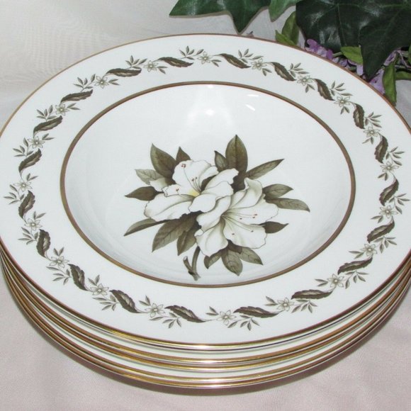 6 Royal Worcester Bernina Rim Soup Plates Vintage Bowls Bone China Cottagecore - Picture 4 of 7
